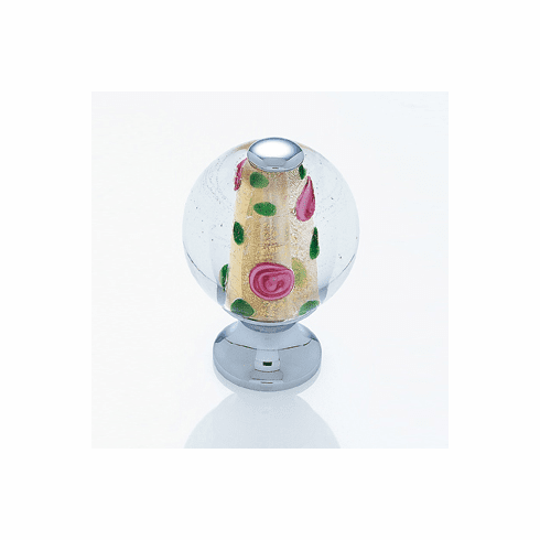 JVJ 47126 Murano Collection Polished Chrome Finish 30 mm Clear w/Yellow, Purple and Green Round Glass Knob, Glass and Solid Brass