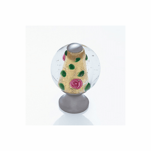 JVJ 47146 Murano Collection Satin Nickel Finish 30 mm Clear w/Yellow, Purple and Green Round Glass Knob, Glass and Solid Brass