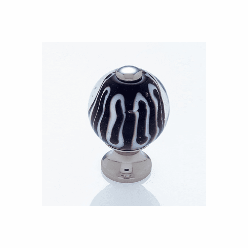 JVJ 47414 Murano Collection Polished Nickel Finish 30 mm Clear w/Zebra Stripes Round Glass Knob, Glass and Solid Brass