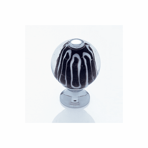 JVJ 47426 Murano Collection Polished Chrome Finish 30 mm Clear w/Zebra Stripes Round Glass Knob, Glass and Solid Brass