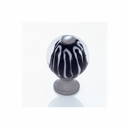 JVJ 47446 Murano Collection Satin Nickel Finish 30 mm Clear w/Zebra Stripes Round Glass Knob, Glass and Solid Brass
