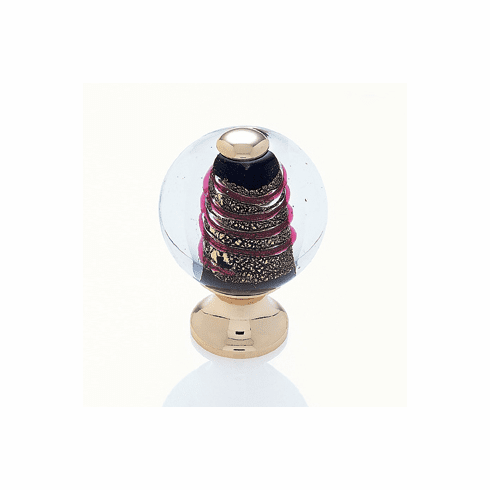 JVJ 47524 Murano Collection 24K Gold Plated Finish 30 mm Clear w/Twisted Red and Gold Round Glass Knob, Glass and Solid Brass