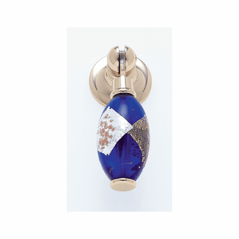 JVJ 47724 Murano Collection 24K Gold Plated Finish 30 mm Blue w/Gold and Silver Pendant Drop Pull, Glass and Solid Brass