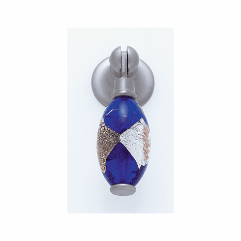 JVJ 47746 Murano Collection Satin Nickel Finish 30 mm Blue w/Gold and Silver Pendant Drop Pull, Glass and Solid Brass