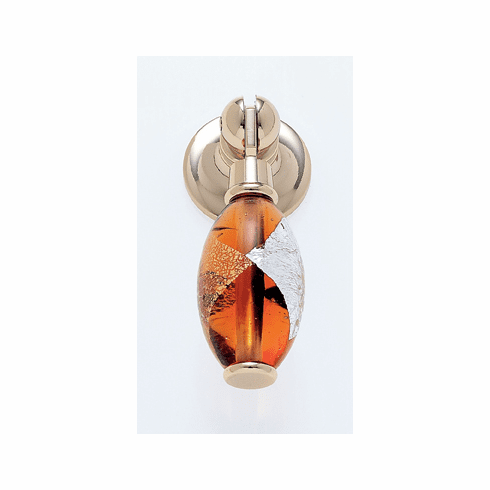 JVJ 47824 Murano Collection 24K Gold Plated Finish 30 mm Orange w/Gold and Silver Pendant Drop Pull, Glass and Solid Brass
