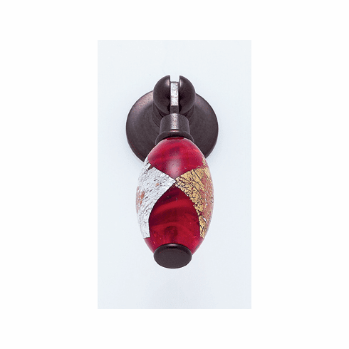 JVJ 48112 Murano Collection Old World Bronze Finish 30 mm Red w/Gold and Silver Pendant Drop Pull, Glass and Solid Brass