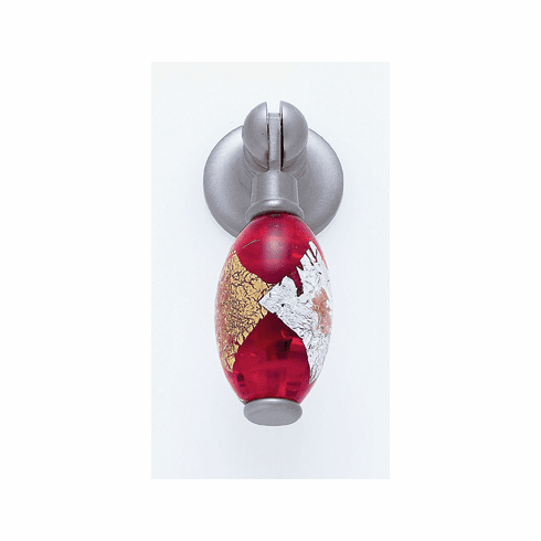JVJ 48146 Murano Collection Satin Nickel Finish 30 mm Red w/Gold and Silver Pendant Drop Pull, Glass and Solid Brass