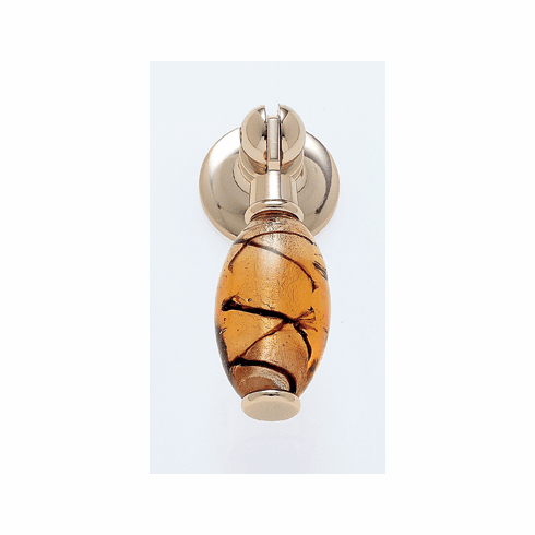JVJ 48324 Murano Collection 24K Gold Finish 30 mm Gold w/Black Stripes Pendant Drop Pull, Glass and Solid Brass