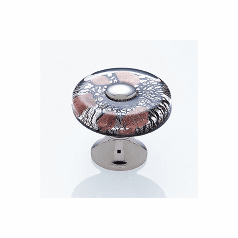 JVJ 48814 Murano Collection Polished Nickel Finish 35 mm Clear w/Black Lines and Copper Flat Round Glass Knob, Glass and Solid Brass