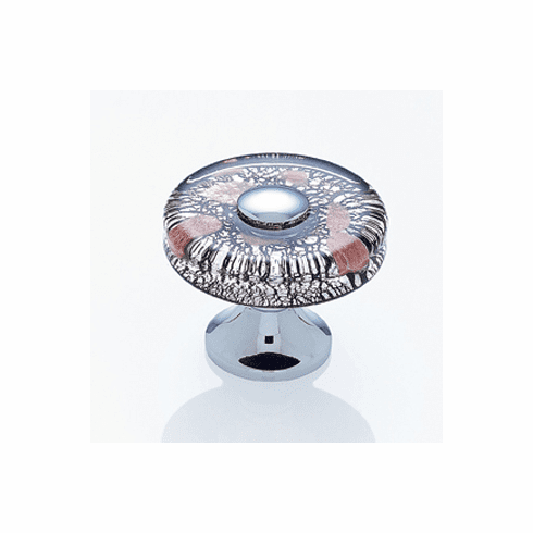 JVJ 48826 Murano Collection Polished Chrome Finish 35 mm Clear w/Black Lines and Copper Flat Round Glass Knob, Glass and Solid Brass