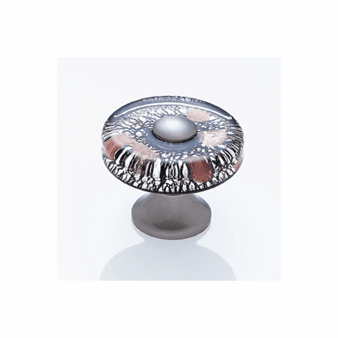 JVJ 48846 Murano Collection Satin Nickel Finish 35 mm Clear w/Black Lines and Copper Flat Round Glass Knob, Glass and Solid Brass