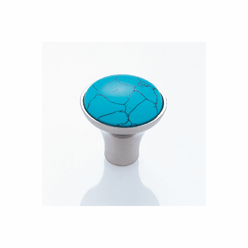 JVJ 49014 Murano Collection Polished Nickel Finish 30 mm Turquoise Knob, Turquoise and Solid Brass