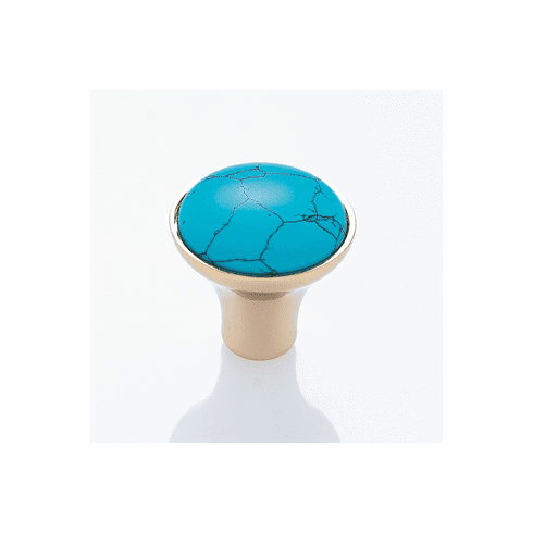 JVJ 49024 Murano Collection 24K Gold Plated Finish 30 mm Turquoise Knob, Turquoise and Solid Brass