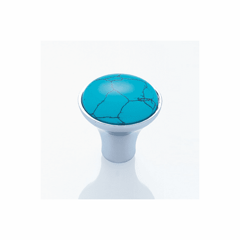 JVJ 49026 Murano Collection Polished Chrome Finish 30 mm Turquoise Knob, Turquoise and Solid Brass