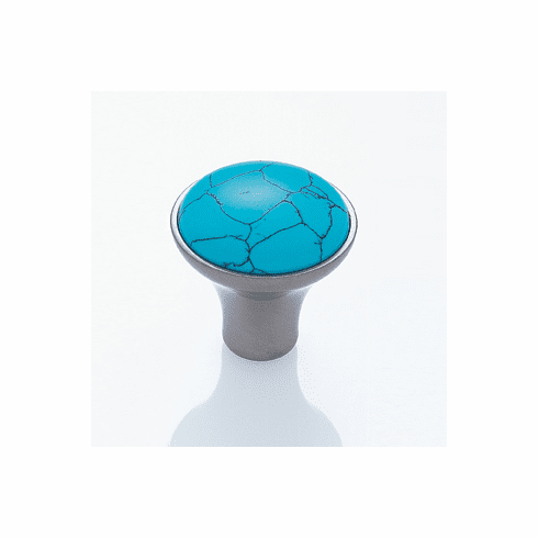 JVJ 49046 Murano Collection Satin Nickel Finish 30 mm Turquoise Knob, Turquoise and Solid Brass