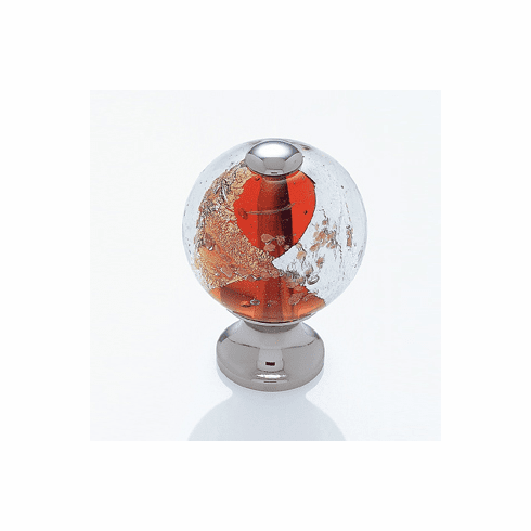 JVJ 49314 Murano Collection Polished Nickel Finish 30 mm Orange w/Gold and Silver Round Glass Knob, Glass and Solid Brass