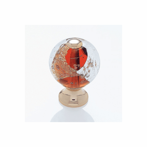 JVJ 49324 Murano Collection 24K Gold Plated Finish 30 mm Orange w/Gold and Silver Round Glass Knob, Glass and Solid Brass