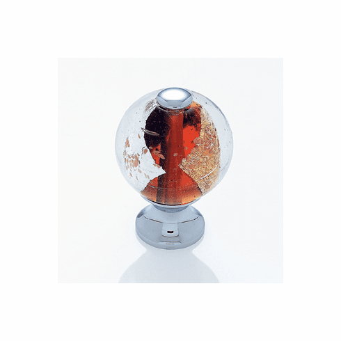 JVJ 49326 Murano Collection Polished Chrome Finish 30 mm Orange w/Gold and Silver Round Glass Knob, Glass and Solid Brass