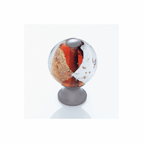 JVJ 49346 Murano Collection Satin Nickel Finish 30 mm Orange w/Gold and Silver Round Glass Knob, Glass and Solid Brass