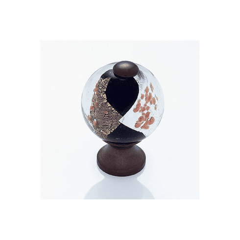 JVJ 49812 Murano Collection Old World Bronze Finish 30 mm Black w/Gold and Silver Round Glass Knob, Glass and Solid Brass