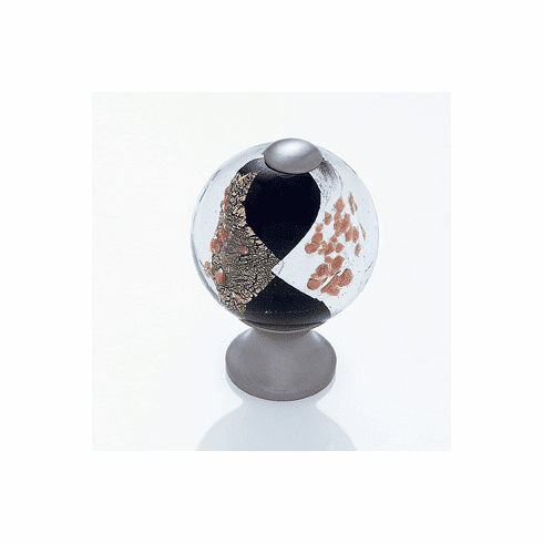 JVJ 49846 Murano Collection Satin Nickel Finish 30 mm Black w/Gold and Silver Round Glass Knob, Glass and Solid Brass