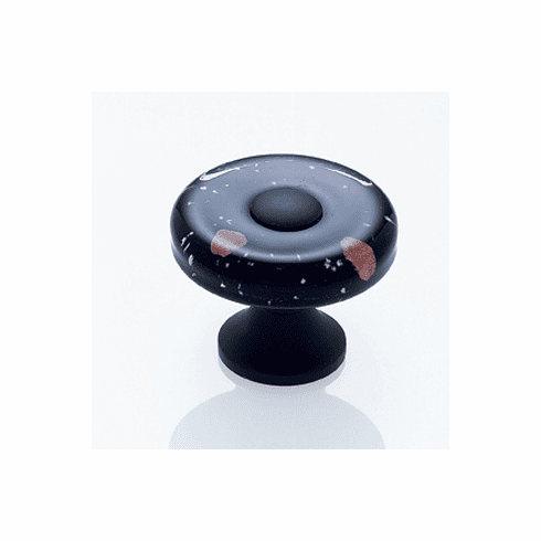 JVJ 50020 Murano Collection Oil Rubbed Bronze Finish 35 mm Black w/Copper Flecks Flat Round Glass Knob, Glass and Solid Brass