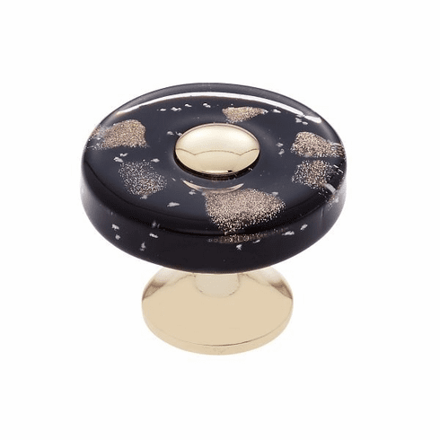 JVJ 50024-D 35 mm Black Flat Round Knob 24k Gold