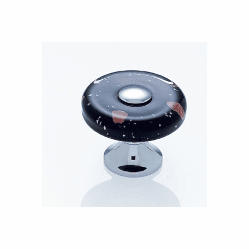 JVJ 50026 Murano Collection Polished Chrome Finish 35 mm Black w/Copper Flecks Flat Round Glass Knob, Glass and Solid Brass
