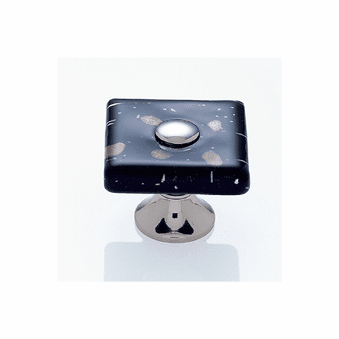 JVJ 50114 Murano Collection Polished Nickel Finish 35 mm Black w/Copper Flecks Flat Square Glass Knob, Glass and Solid Brass