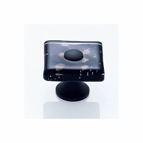 JVJ 50120 Murano Collection Oil Rubbed Bronze Finish 35 mm Black w/Copper Flecks Flat Square Glass Knob, Glass and Solid Brass