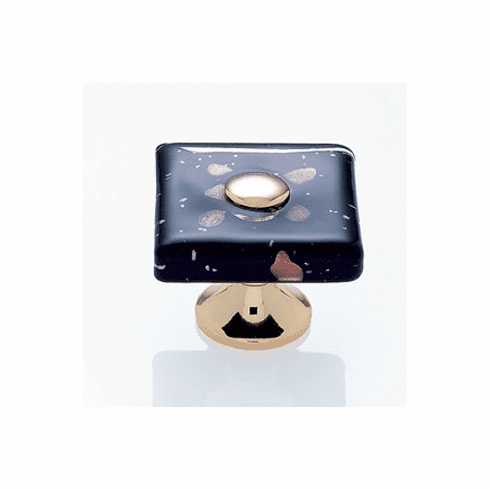 JVJ 50124 Murano Collection 24K Gold Plated Finish 35 mm Black w/Copper Flecks Flat Square Glass Knob, Glass and Solid Brass