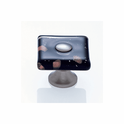 JVJ 50146 Murano Collection Satin Nickel Finish 35 mm Black w/Copper Flecks Flat Square Glass Knob, Glass and Solid Brass