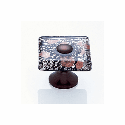 JVJ 50212 Murano Collection Old World Bronze Finish 35 mm Clear w/Black Lines and Copper Flat Square Glass Knob, Glass and Solid Brass
