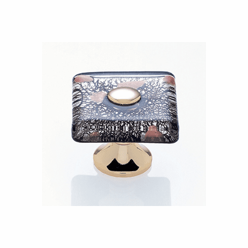 JVJ 50224 Murano Collection 24K Gold Plated Finish 35 mm Clear w/Black Lines and Copper Flat Square Glass Knob, Glass and Solid Brass