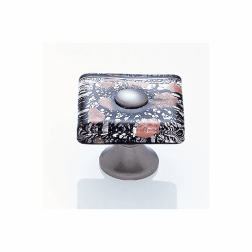 JVJ 50246 Murano Collection Satin Nickel Finish 35 mm Clear w/Black Lines and Copper Flat Square Glass Knob, Glass and Solid Brass