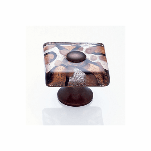 JVJ 50412 Murano Collection Old World Bronze Finish 35 mm Silver and Gold Flat Square Glass Knob, Glass and Solid Brass