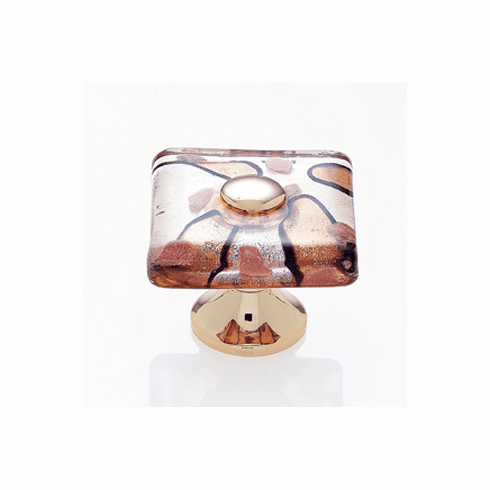 JVJ 50424 Murano Collection 24K Gold Plated Finish 35 mm Silver and Gold Flat Square Glass Knob, Glass and Solid Brass