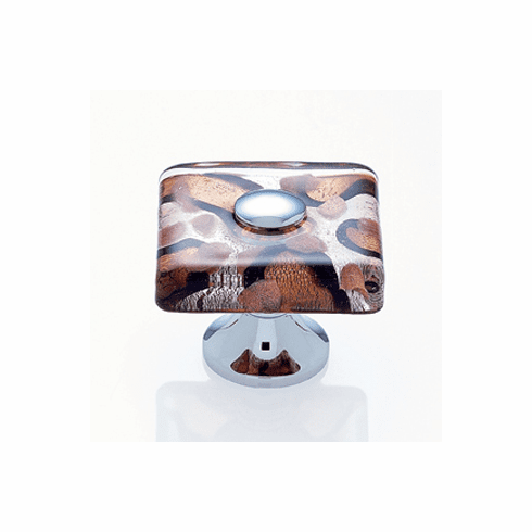 JVJ 50426 Murano Collection Polished Chrome Finish 35 mm Silver and Gold Flat Square Glass Knob, Glass and Solid Brass