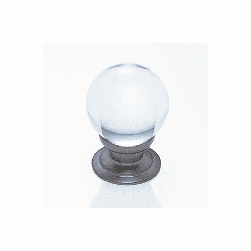 JVJ 53046 Pure Elegance Collection Satin Nickel Finish 31% Leaded Crystal 30 mm Smooth Round Knob, Leaded Crystal and Solid Brass