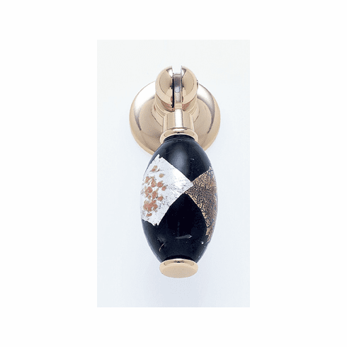 JVJ 53424 Murano Collection 24K Gold Plated Finish 30 mm Gold w/Silver and Black Drop Pendant Pull, Glass and Solid Brass and Solid Brass