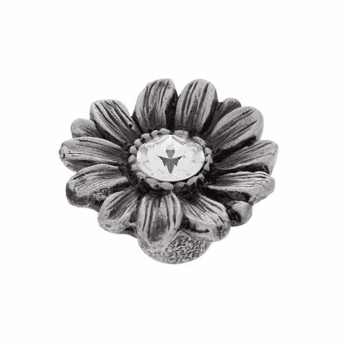 JVJ 56110 Pure Elegance Collection Solid Pewter Finish 31% Leaded Crystal 36mm Daisy Knob with Crystal in Center, Pewter/Crystal