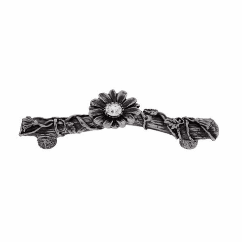 JVJ 56210 Pure Elegance Collection Solid Pewter Finish 31% Leaded Crystal 96 mm c/c ivy Wrapped Branch with Crystal Inset Daisy in Center, Crystal/Pewter