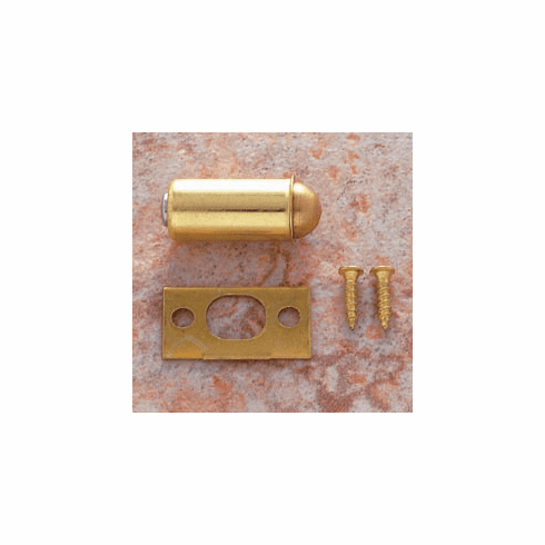 JVJ 92237 Polished Brass Finish 1/2” Diameter Bullet Catch (Poly-Bagged) with strike and screws, Brass