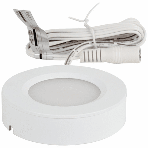L-SWSP-FR-WT-30 180 Lumens/Fixture 12-volt Puck Light, Single-White, White Finish, Soft White 3000K, Direct-Wire or Barrel Connection