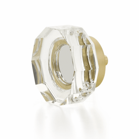 Schaub 53-SB City Lights, Large Round Multi-Sided Glass knob with brass base in Satin Brass