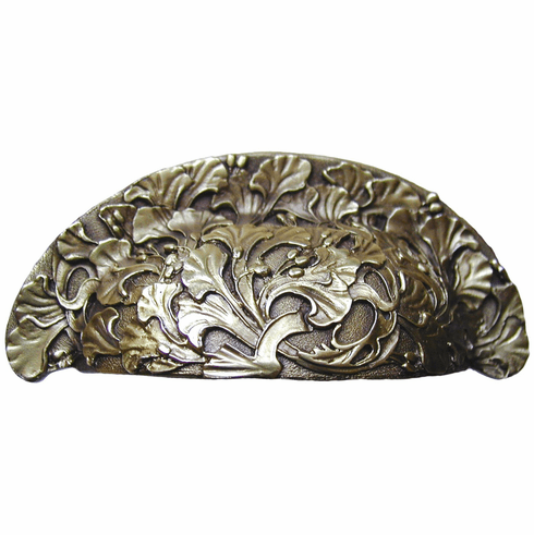 NHBP-802-AB Florid Leaves Bin Pull Antique Brass 3" CC 4-1/8" x 1-3/4" 1-1/8" Proj Florals & Leaves Collection by Notting Hill