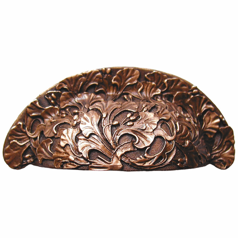 NHBP-802-AC Florid Leaves Bin Pull Antique Copper 3" CC 4-1/8" x 1-3/4" 1-1/8" Proj Florals & Leaves Collection by Notting Hill