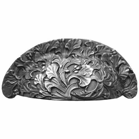 NHBP-802-AP Florid Leaves Bin Pull Antique Pewter 3" CC 4-1/8" x 1-3/4" 1-1/8" Proj Florals & Leaves Collection by Notting Hill