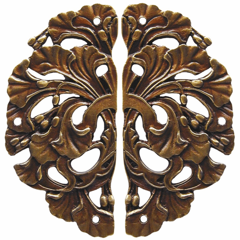 NHH-902-AB Florid Leaves Hinge Plate Antique Brass (sold in pairs) 1-1/4" w x 2-1/2" h 1/8" Proj Florals & Leaves Collection by Notting Hill