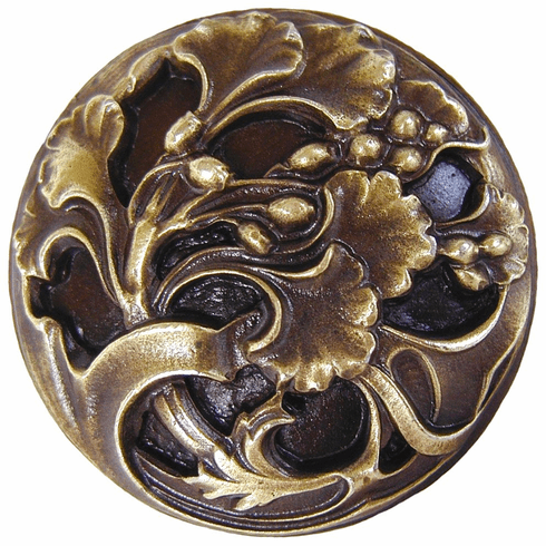 NHK-102-AB Florid Leaves Knob Antique Brass 1-3/8" Dia 7/8" Proj Florals & Leaves Collection by Notting Hill